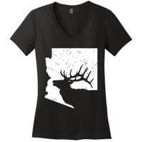 Arizona Elk Hunting Bull Elk Az State Shape Women's V-Neck T-Shirt