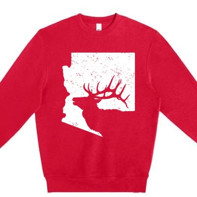 Arizona Elk Hunting Bull Elk Az State Shape Premium Crewneck Sweatshirt