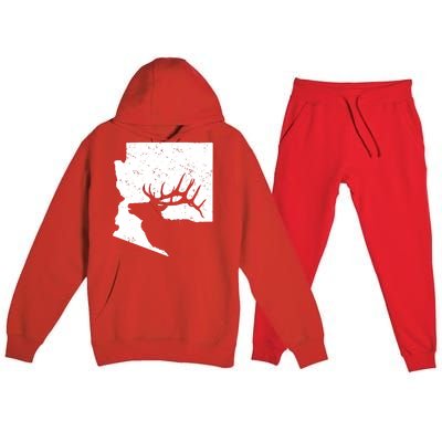 Arizona Elk Hunting Bull Elk Az State Shape Premium Hooded Sweatsuit Set