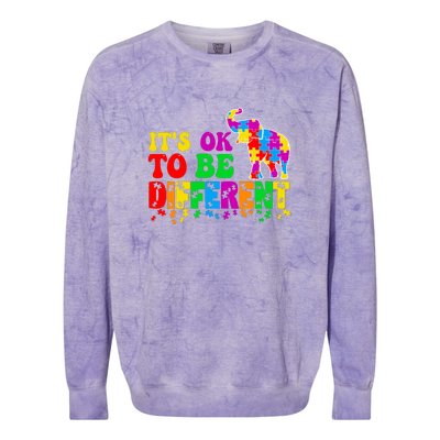 Autism Elephant It's Ok To Be Different Puzzle Autism Awareness Month Colorblast Crewneck Sweatshirt