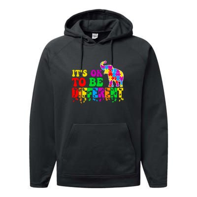 Autism Elephant It's Ok To Be Different Puzzle Autism Awareness Month Performance Fleece Hoodie