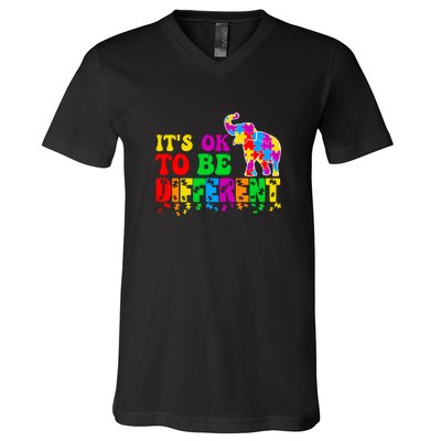 Autism Elephant It's Ok To Be Different Puzzle Autism Awareness Month V-Neck T-Shirt