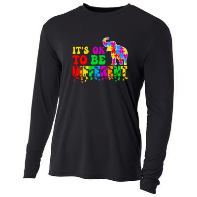 Autism Elephant It's Ok To Be Different Puzzle Autism Awareness Month Cooling Performance Long Sleeve Crew