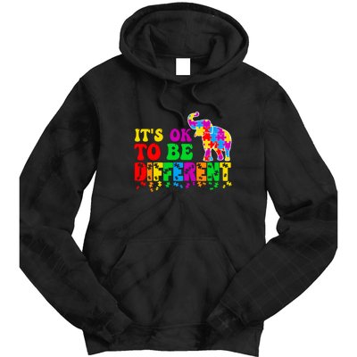 Autism Elephant It's Ok To Be Different Puzzle Autism Awareness Month Tie Dye Hoodie