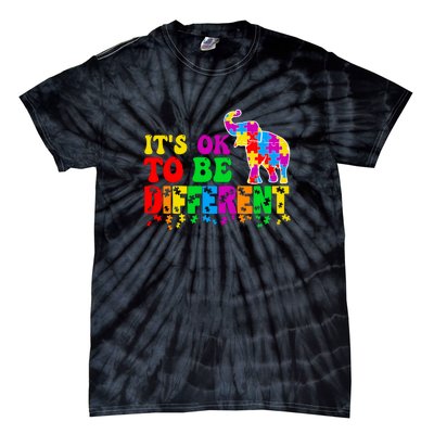 Autism Elephant It's Ok To Be Different Puzzle Autism Awareness Month Tie-Dye T-Shirt