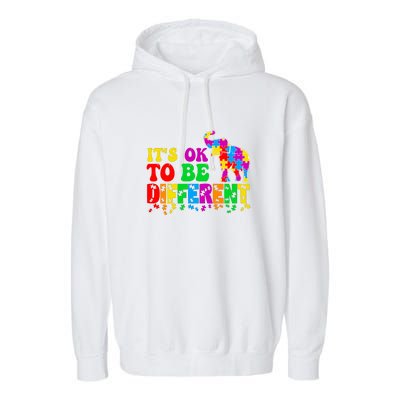 Autism Elephant It's Ok To Be Different Puzzle Autism Awareness Month Garment-Dyed Fleece Hoodie