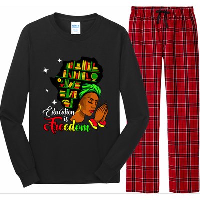 Africa Education Is Freedom Library Book Black Juneteenth Gift Long Sleeve Pajama Set