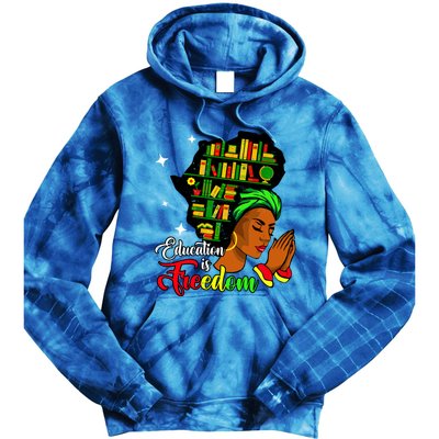 Africa Education Is Freedom Library Book Black Juneteenth Gift Tie Dye Hoodie