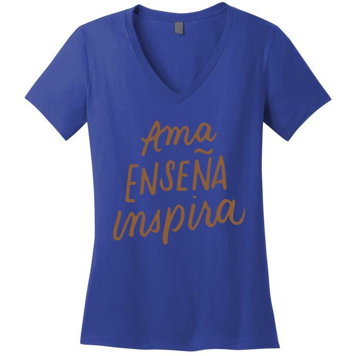 Ama Ensena Inspira Love Teach Inspire Spanish Teacher Funny Gift Women's V-Neck T-Shirt