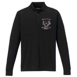 America Eagle Land Of The Free Because Of The Brave Performance Long Sleeve Polo