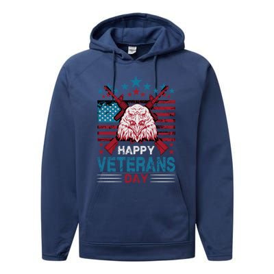 America Eagle Military Patriotic Veterans Day Gift Performance Fleece Hoodie