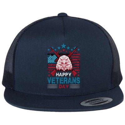 America Eagle Military Patriotic Veterans Day Gift Flat Bill Trucker Hat