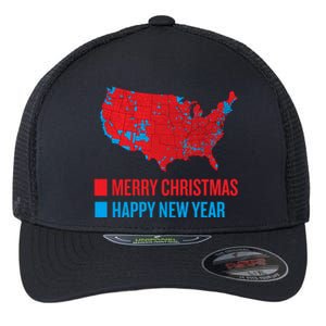 Accurate Election Map Merry Christmas Happy New Year Trump Gift Flexfit Unipanel Trucker Cap