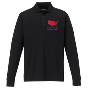 Accurate Election Map Merry Christmas Happy New Year Trump Gift Performance Long Sleeve Polo