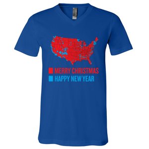 Accurate Election Map Merry Christmas Happy New Year Trump Gift V-Neck T-Shirt