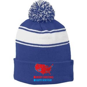 Accurate Election Map Merry Christmas Happy New Year Trump Gift Stripe Pom Pom Beanie