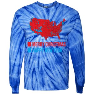 Accurate Election Map Merry Christmas Happy New Year Trump Gift Tie-Dye Long Sleeve Shirt