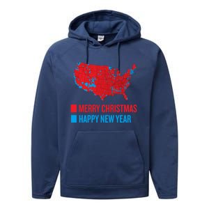 Accurate Election Map Merry Christmas Happy New Year Trump Gift Performance Fleece Hoodie