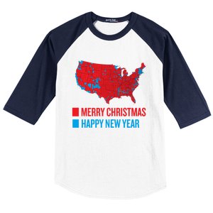 Accurate Election Map Merry Christmas Happy New Year Trump Gift Baseball Sleeve Shirt