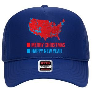 Accurate Election Map Merry Christmas Happy New Year Trump Gift High Crown Mesh Back Trucker Hat