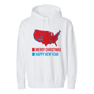 Accurate Election Map Merry Christmas Happy New Year Trump Gift Garment-Dyed Fleece Hoodie