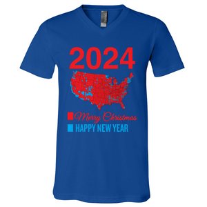 Accurate Election Map Merry Christmas Happy New Year Trump Gift V-Neck T-Shirt