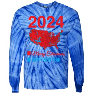 Accurate Election Map Merry Christmas Happy New Year Trump Gift Tie-Dye Long Sleeve Shirt