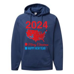 Accurate Election Map Merry Christmas Happy New Year Trump Gift Performance Fleece Hoodie