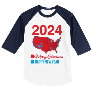 Accurate Election Map Merry Christmas Happy New Year Trump Gift Baseball Sleeve Shirt