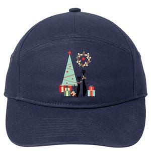 Atomic Era Mid Century Modern Cool Cat Pair Christmas Tree Gift 7-Panel Snapback Hat