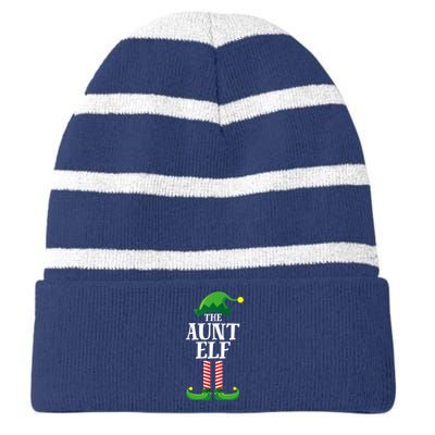 Aunt Elf Matching Family Group Christmas Party Striped Beanie with Solid Band