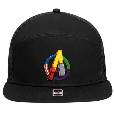 Amazon Essentials Multi Hero 7 Panel Mesh Trucker Snapback Hat