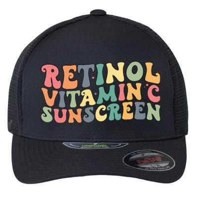 Aesthetic Esthetician Nurse Retinol Vitamin C And Sunscreen Flexfit Unipanel Trucker Cap