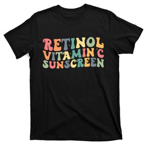 Aesthetic Esthetician Nurse Retinol Vitamin C And Sunscreen T-Shirt