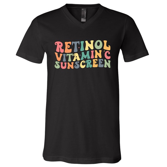 Aesthetic Esthetician Nurse Retinol Vitamin C And Sunscreen V-Neck T-Shirt