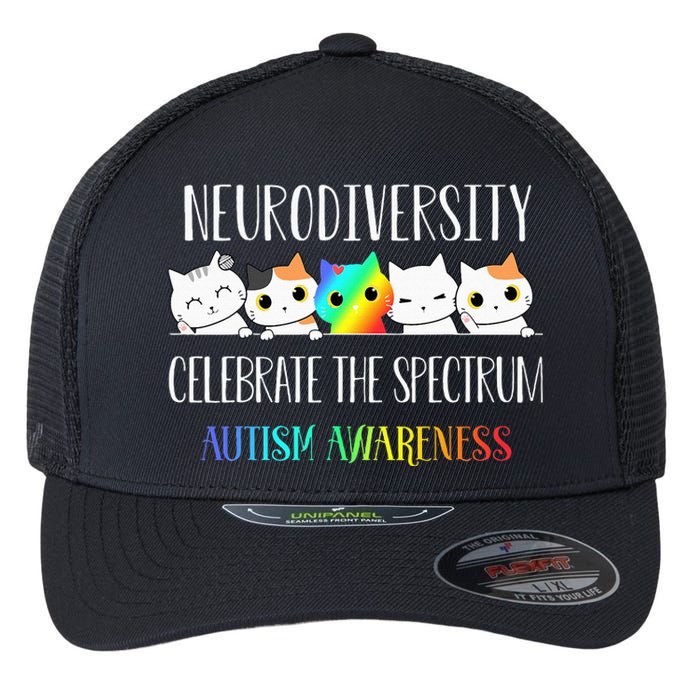 Autism Embrace Neurodiversity Celebrate The Spectrum Cat Flexfit Unipanel Trucker Cap