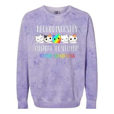 Autism Embrace Neurodiversity Celebrate The Spectrum Cat Colorblast Crewneck Sweatshirt