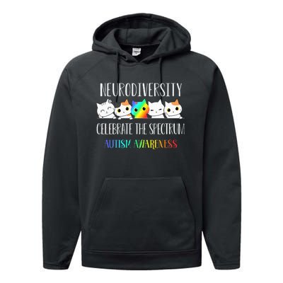 Autism Embrace Neurodiversity Celebrate The Spectrum Cat Performance Fleece Hoodie