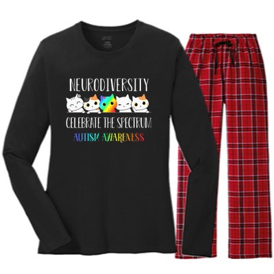 Autism Embrace Neurodiversity Celebrate The Spectrum Cat Women's Long Sleeve Flannel Pajama Set 