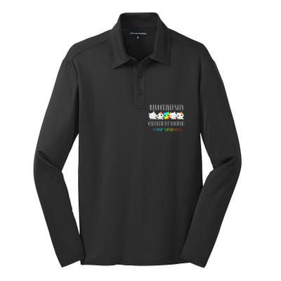 Autism Embrace Neurodiversity Celebrate The Spectrum Cat Silk Touch Performance Long Sleeve Polo