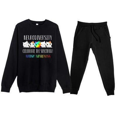 Autism Embrace Neurodiversity Celebrate The Spectrum Cat Premium Crewneck Sweatsuit Set