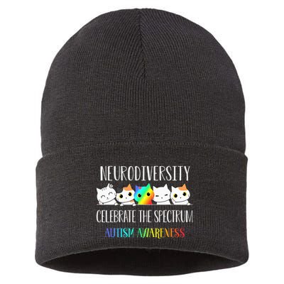 Autism Embrace Neurodiversity Celebrate The Spectrum Cat Sustainable Knit Beanie