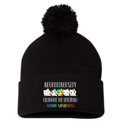 Autism Embrace Neurodiversity Celebrate The Spectrum Cat Pom Pom 12in Knit Beanie