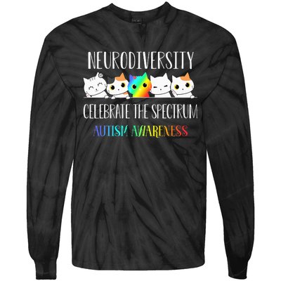 Autism Embrace Neurodiversity Celebrate The Spectrum Cat Tie-Dye Long Sleeve Shirt