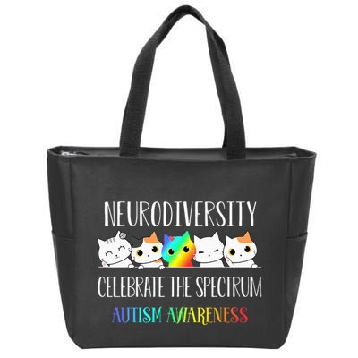 Autism Embrace Neurodiversity Celebrate The Spectrum Cat Zip Tote Bag