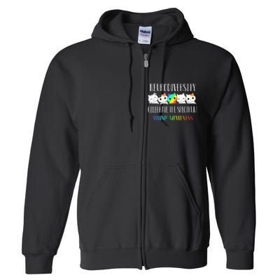 Autism Embrace Neurodiversity Celebrate The Spectrum Cat Full Zip Hoodie