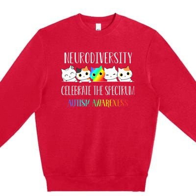 Autism Embrace Neurodiversity Celebrate The Spectrum Cat Premium Crewneck Sweatshirt