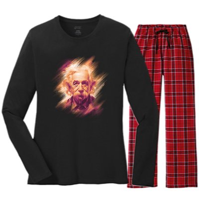 Albert Einstein Portrait Women's Long Sleeve Flannel Pajama Set 