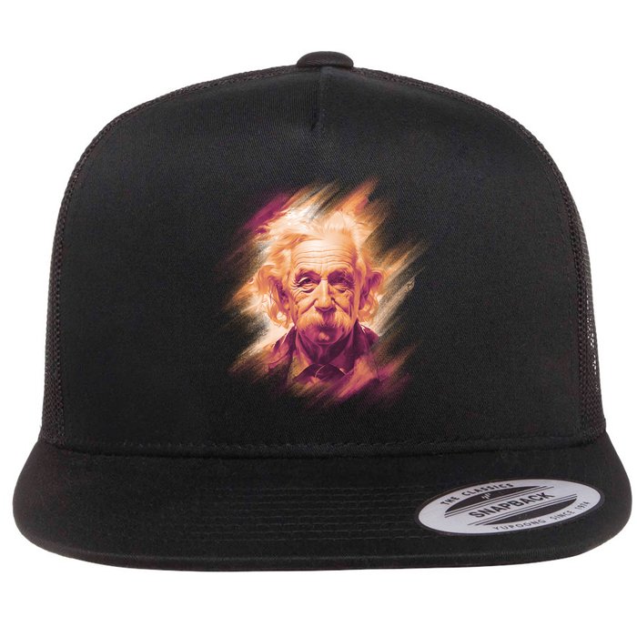 Albert Einstein Portrait Flat Bill Trucker Hat