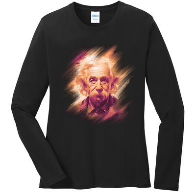 Albert Einstein Portrait Ladies Long Sleeve Shirt